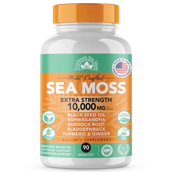 *NEW* Irish Sea Moss 3,500mg, Black Seed Oil 2,000mg, Bladderwrack 1,000mg, Burdock Root 1,000mg | All-in-1 | Wildcrafted Irish Seamoss, Bladderwrack and Burdock Root | Immunity Supplement | 90 Count