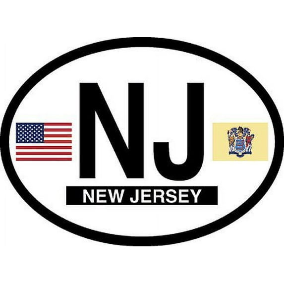NEW JERSEY FLAG, Waterproof UV Coated, Famous Reflective OVAL Sticker DECAL , 3.5" x 4.75"