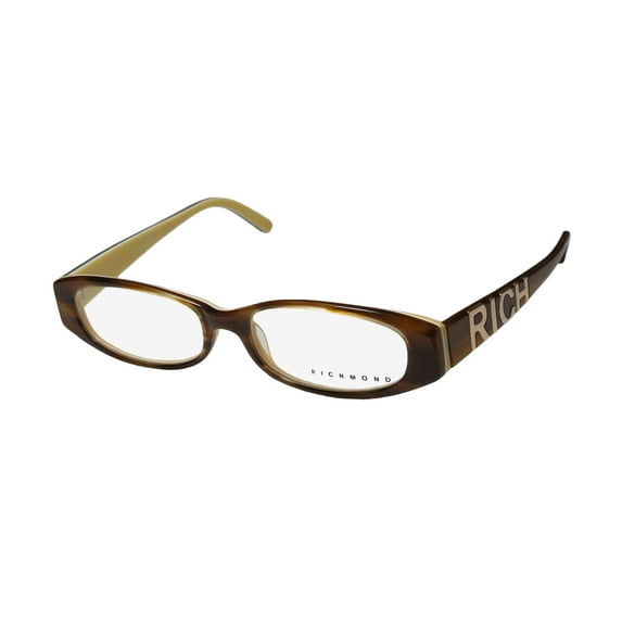 NEW JOHN RICHMOND 03204 MENS/WOMENS OVAL FULL-RIM BROWN HORN / GOLD SIGNATURE LOGO MODERN FRAME DEMO LENSES 52-16-140 EYEGLASSES/GLASSES