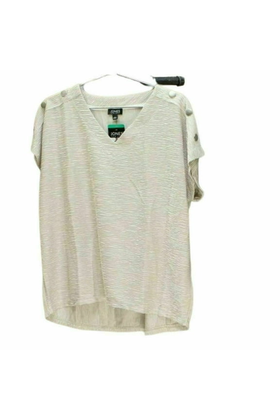 NEW!!! Jones New York Women's Short Sleeve V-Neck Popover Top (Khaki Ivory & S)
