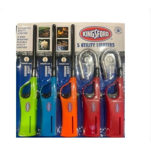NEW KINGSFORD UTILITY LIGHTERS OUTDOOR/INDOOR ADJUSTABLE FLAME (Pack of 5) .#GH45843 3468-T34562FD46708