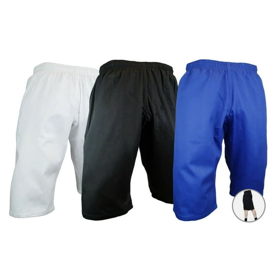 NEW Karate Taekwondo SHORTS SHORTCUT PANTS Martial Arts Uniform Bottom White/Black/Blue (White, 6)