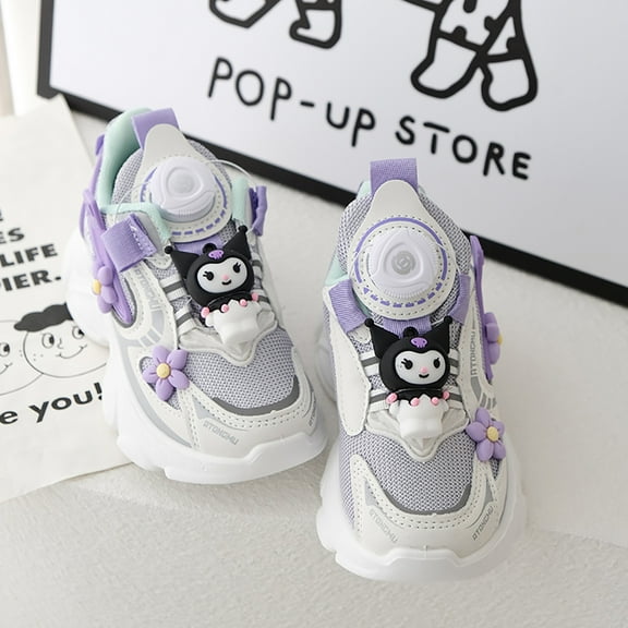 NEW Kids Kuromi Knob Button Laces Sneakers | Comfortable Breathable Sports Shoes | Girl Running Shoes Birthday Gifts