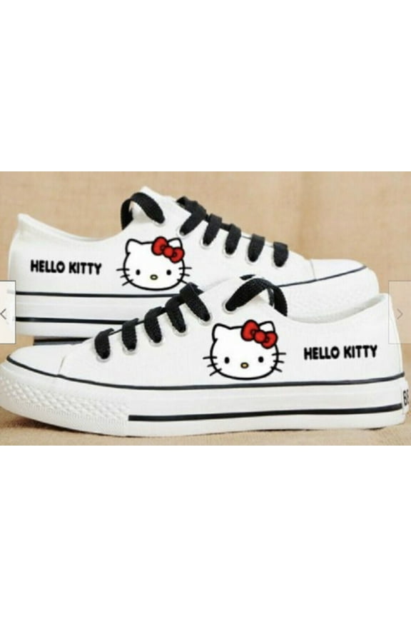 NEW Kitty White Womens Sport Flat Canvas Shoes Low Top Tennis Sneakers Athletic Slip Girls Ladies