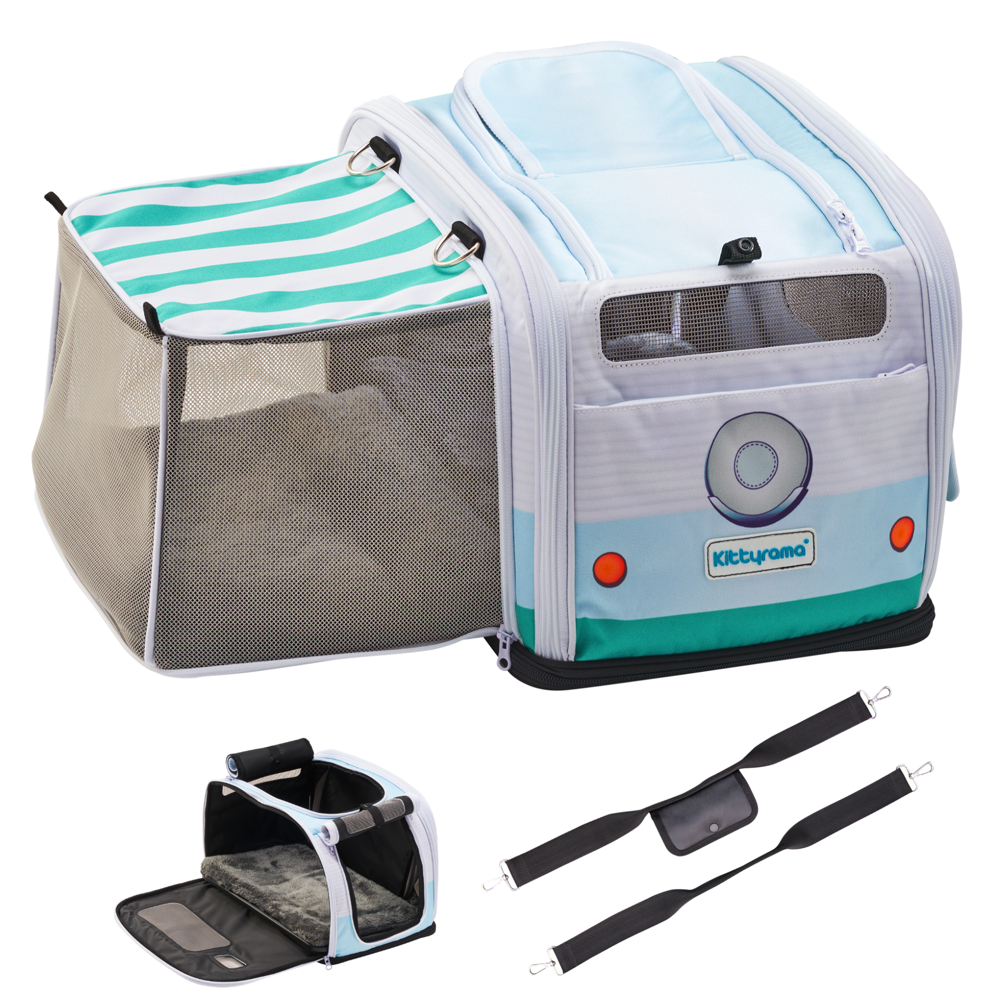 NEW Kittyrama Baby Blue Roamer 2 in 1 Caravan Cat Carrier & Hideaway