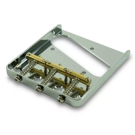 NEW Kluson 3-Saddle Steel Bridge For Fender Tele, Brass Saddles, CHROME, KVTBG-C