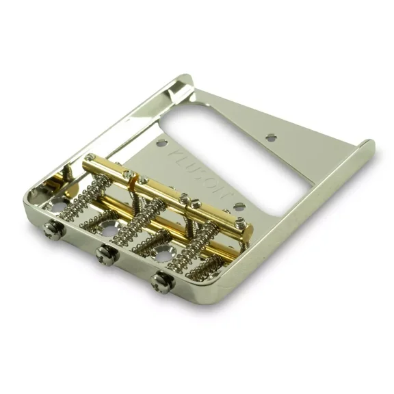 NEW Kluson 3-Saddle Steel Bridge For Fender Tele, Brass Saddles, NICKEL, KVTBG-N