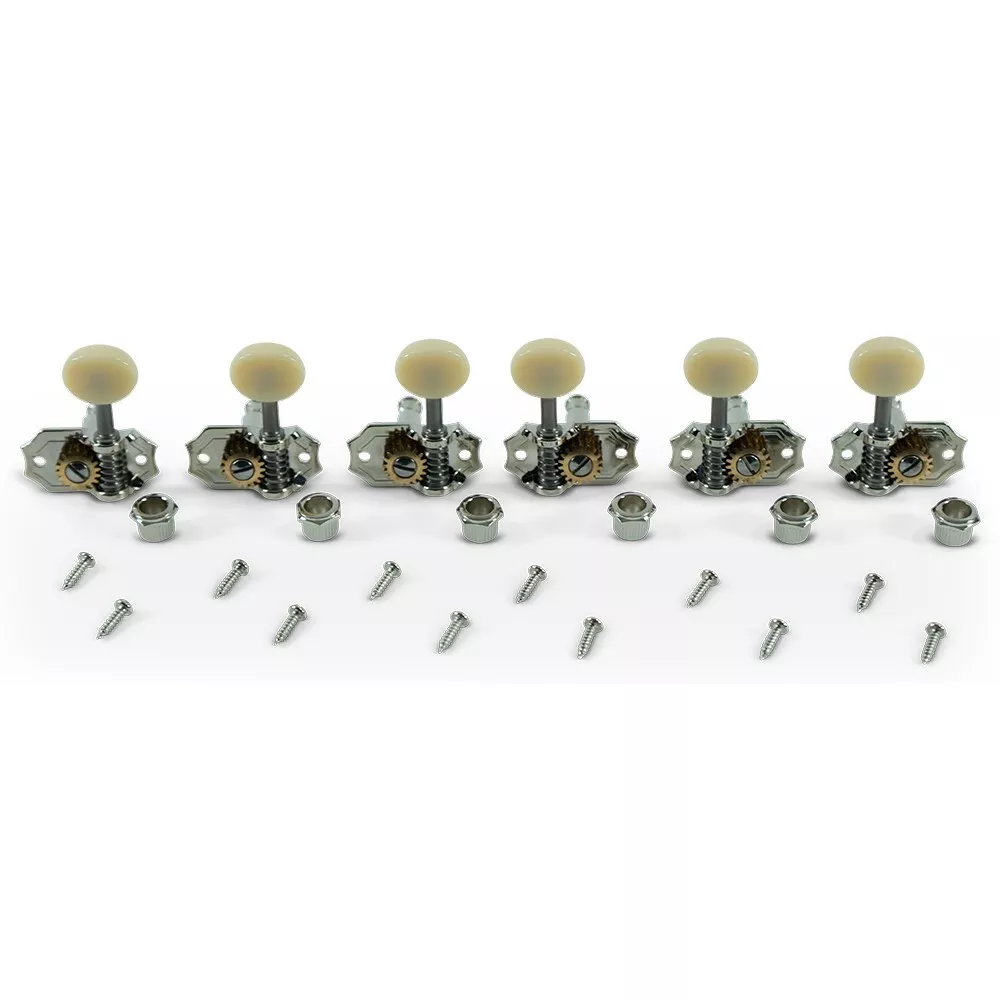 NEW Kluson Prestige 3x3 Vertical Mount Tuners, Plastic Buttons - NICKEL