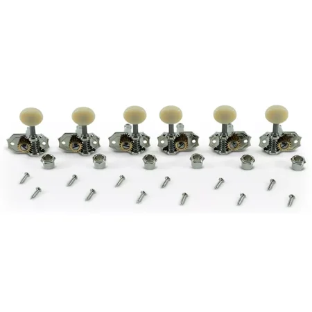 NEW Kluson Prestige 3x3 Vertical Mount Tuners, Plastic Buttons - NICKEL