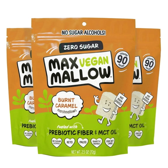 Know Brainer Burnt Caramel Vegan Marshmallows, Zero Sugar, Keto, 3 Pack (10.2oz)