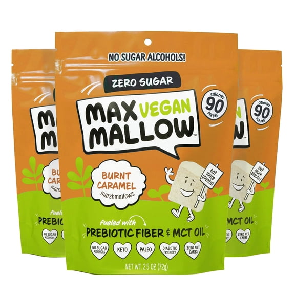 Know Brainer Max Mallow Marshmallows Burnt Caramel Low Carb Vegan Zero Sugar Ketogenic 3 Pack 2.5 oz