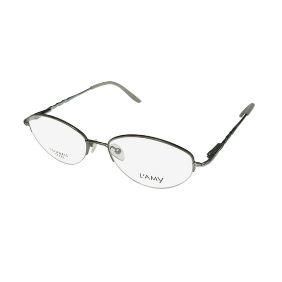 NEW L'AMY L'ACCENT 409 WOMENS/LADIES OVAL HALF-RIM GUNMETAL CATEYE "SCHOOL TEACHER" SHAPE LOOK FRAME DEMO LENSES 53-17-135 SPRING HINGES EYEGLASSES/EYEGLASS FRAME