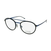 NEW LIGHTEC 30067L MENS ROUND FULL-RIM BLACK / BLUE FRAME DEMO LENSES 48-20-140 SPRING HINGES EYEGLASSES/SPECTACLES