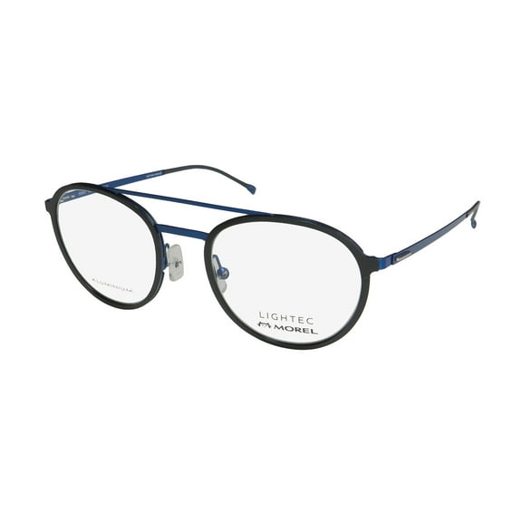 NEW LIGHTEC 30067L MENS ROUND FULL-RIM BLACK / BLUE FRAME DEMO LENSES 48-20-140 SPRING HINGES EYEGLASSES/SPECTACLES