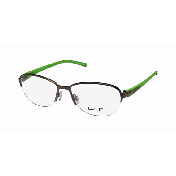 NEW LIGHTEC 6963L WOMENS/LADIES DESIGNER HALF-RIM GRAY / GREEN FRAME DEMO LENSES 53-16-135 FLEXIBLE HINGES EYEGLASSES/SPECTACLES