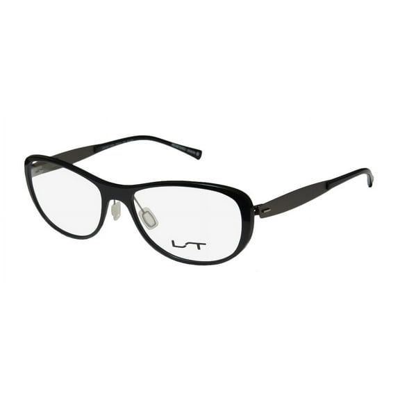 NEW LIGHTEC 7034L MENS/WOMENS DESIGNER FULL-RIM BLACK / GRAY FRAME DEMO LENSES 52-15-135 FLEXIBLE HINGES EYEGLASSES/GLASSES