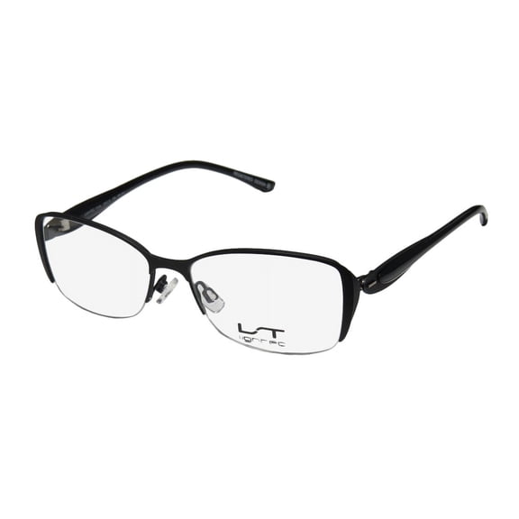 NEW LIGHTEC 7036L WOMENS/LADIES DESIGNER HALF-RIM BLACK FRAME DEMO LENSES 53-16-135 FLEXIBLE HINGES EYEGLASSES/EYEGLASS FRAME