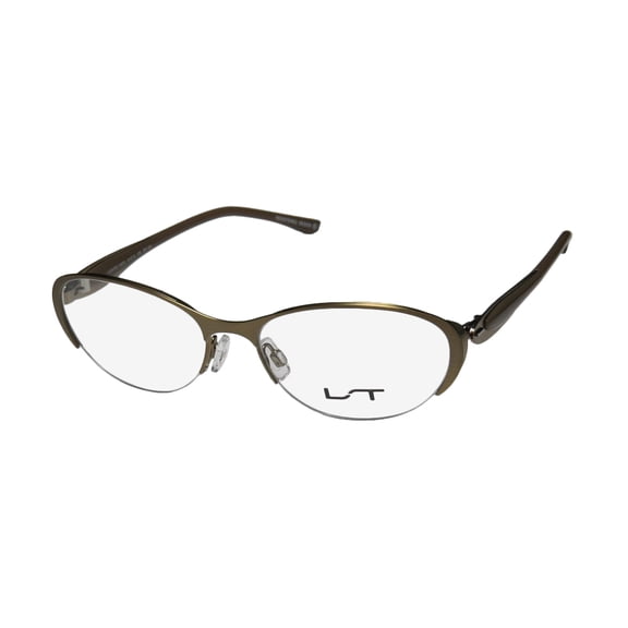 NEW LIGHTEC 7037L WOMENS/LADIES DESIGNER HALF-RIM ANTIQUE GOLD / BROWN FRAME DEMO LENSES 51-16-135 FLEXIBLE HINGES EYEGLASSES/GLASSES