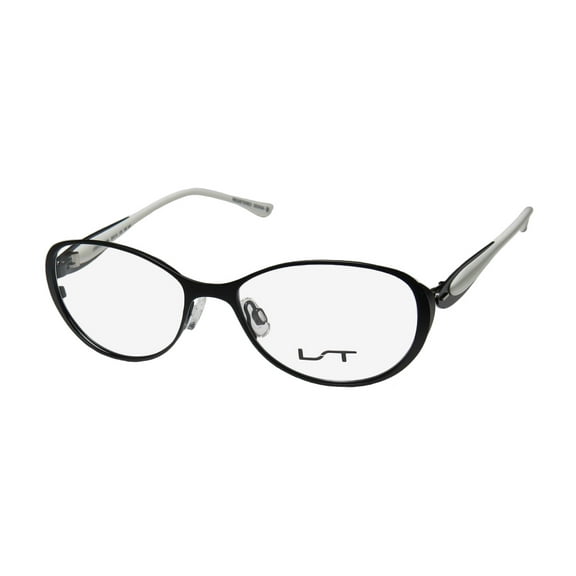 NEW LIGHTEC 7039L WOMENS/LADIES DESIGNER FULL-RIM BLACK / WHITE FRAME DEMO LENSES 50-15-135 FLEXIBLE HINGES EYEGLASSES/EYE GLASSES