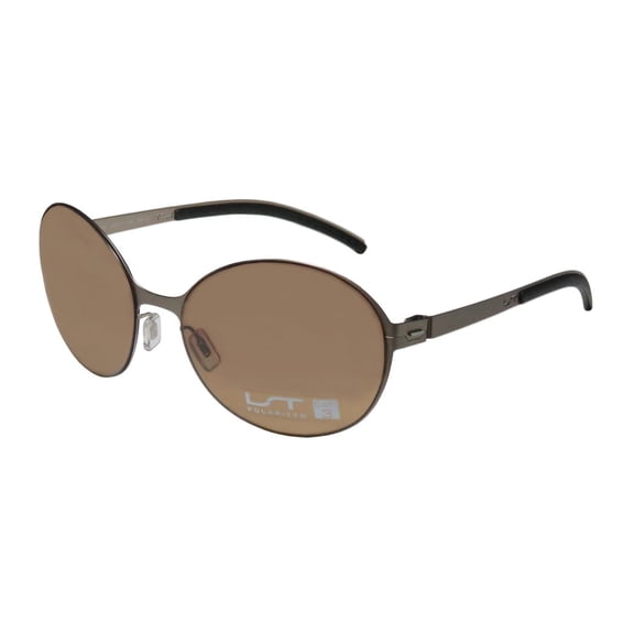 NEW LIGHTEC 7266L WOMENS/LADIES ROUND FULL-RIM POLARIZED LIGHT BROWN / BLACK FRAME POLARIZED GRADIENT BROWN LENSES 58-17-135 FLEXIBLE HINGES SUNGLASSES/EYEWEAR