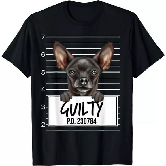 NEW LIMITED Funny Dog Black Chihuahua Mugshot Guilty Gift For Dog Lovers T-Shirt