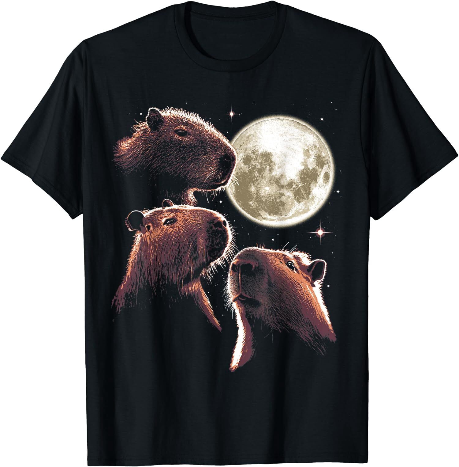 NEW LIMITED Funny Three Capybara Moon Capybara Meme Mystical Capybara T ...