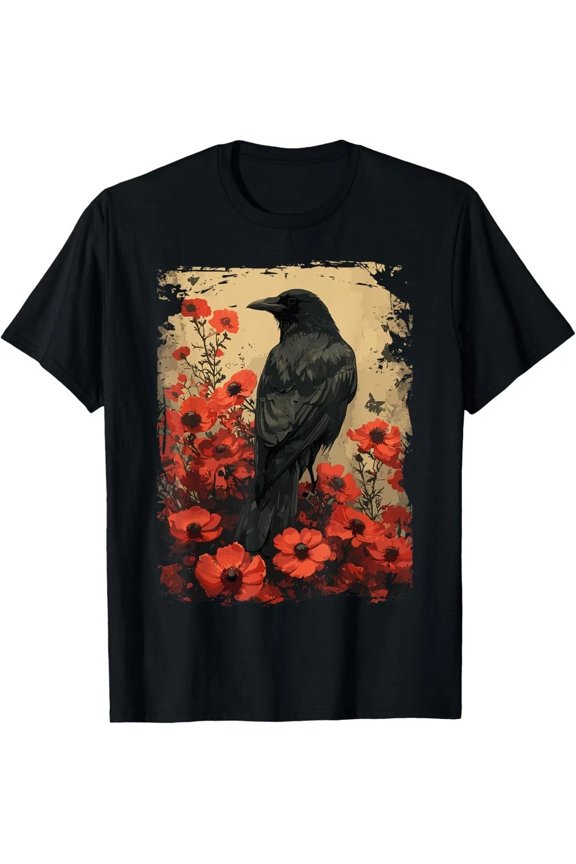 NEW LIMITED Gothic Raven Rose Enchanteds Vintage Floral Crow Tee Shirt S-5XL