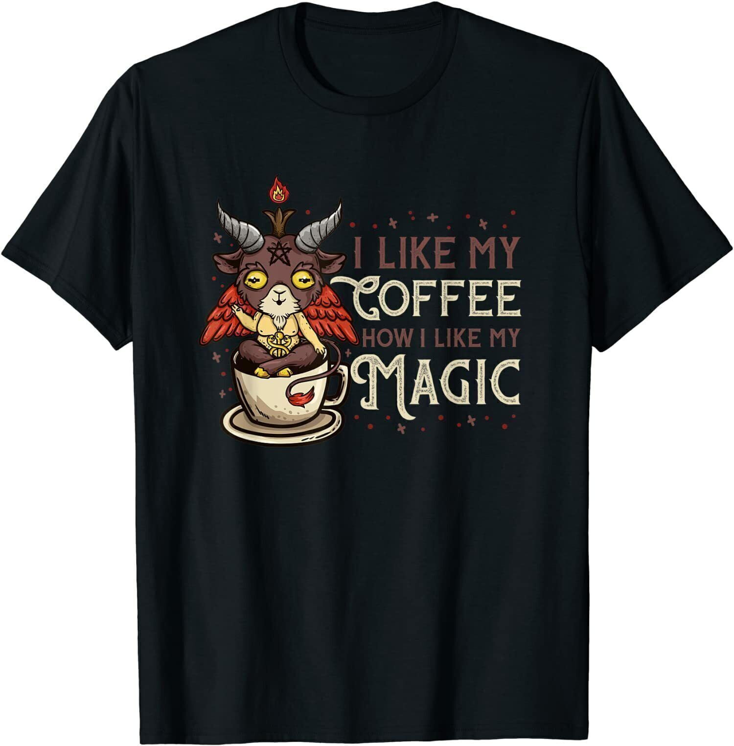NEW LIMITED I Like My Coffee How I Like My Magic I Creepy Baphomet T