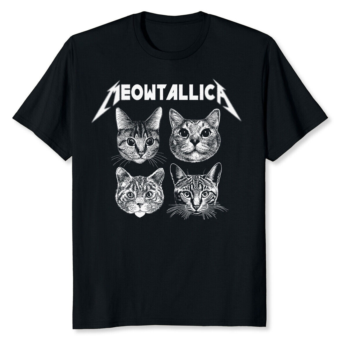NEW LIMITED Meowtallica Black White Funny Parody Cat Kitten Lover T Shirt Walmart