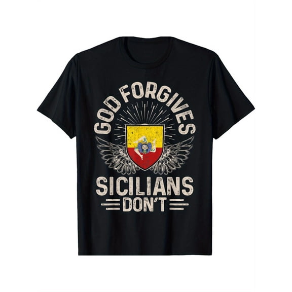 NEW LIMITED Sicily Flag Funny God Forgives Sicilians Don't T-Shirt All-Season Family T-shirt