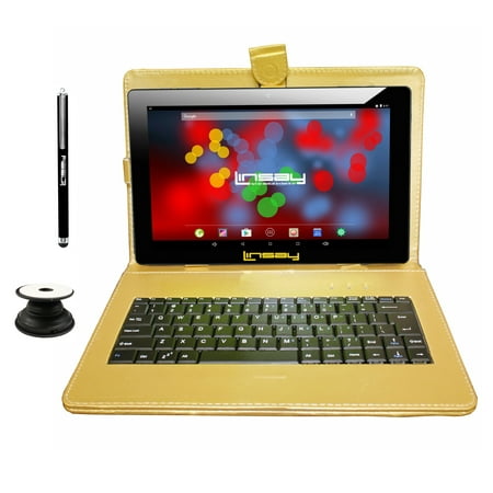 NEW LINSAY 10.1" IPS 64GB Storage Android 13 Tablet with keyboard Gold, Pop Holder and Pen Stylus BUNDLE