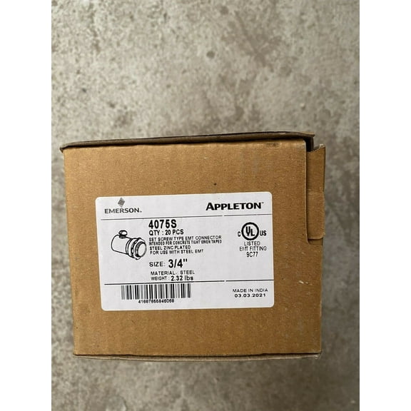 NEW LOT OF 100 APPLETON 4075S - " SET SCREW EMT STEEL ZINC PLATED CONNECTOR