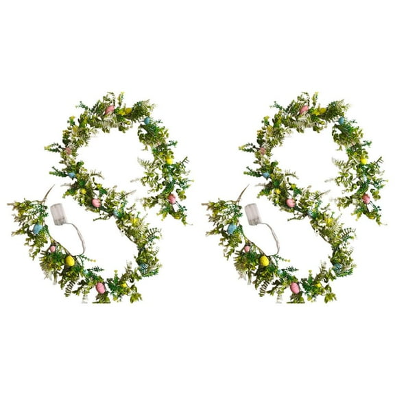 NEW_Lighted Easter Garland with Easter Egg and Mixed Berry,Artificial Easter Wreath String Decorations LED Ea Lights,Spring with L6G1