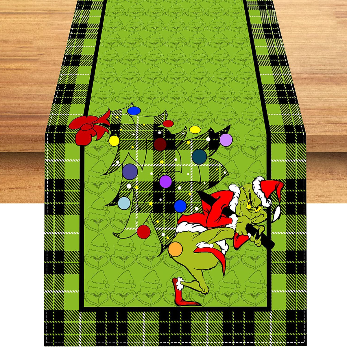 NEW Linen Christmas Grinch printed table runner flag kitchen tablecloth
