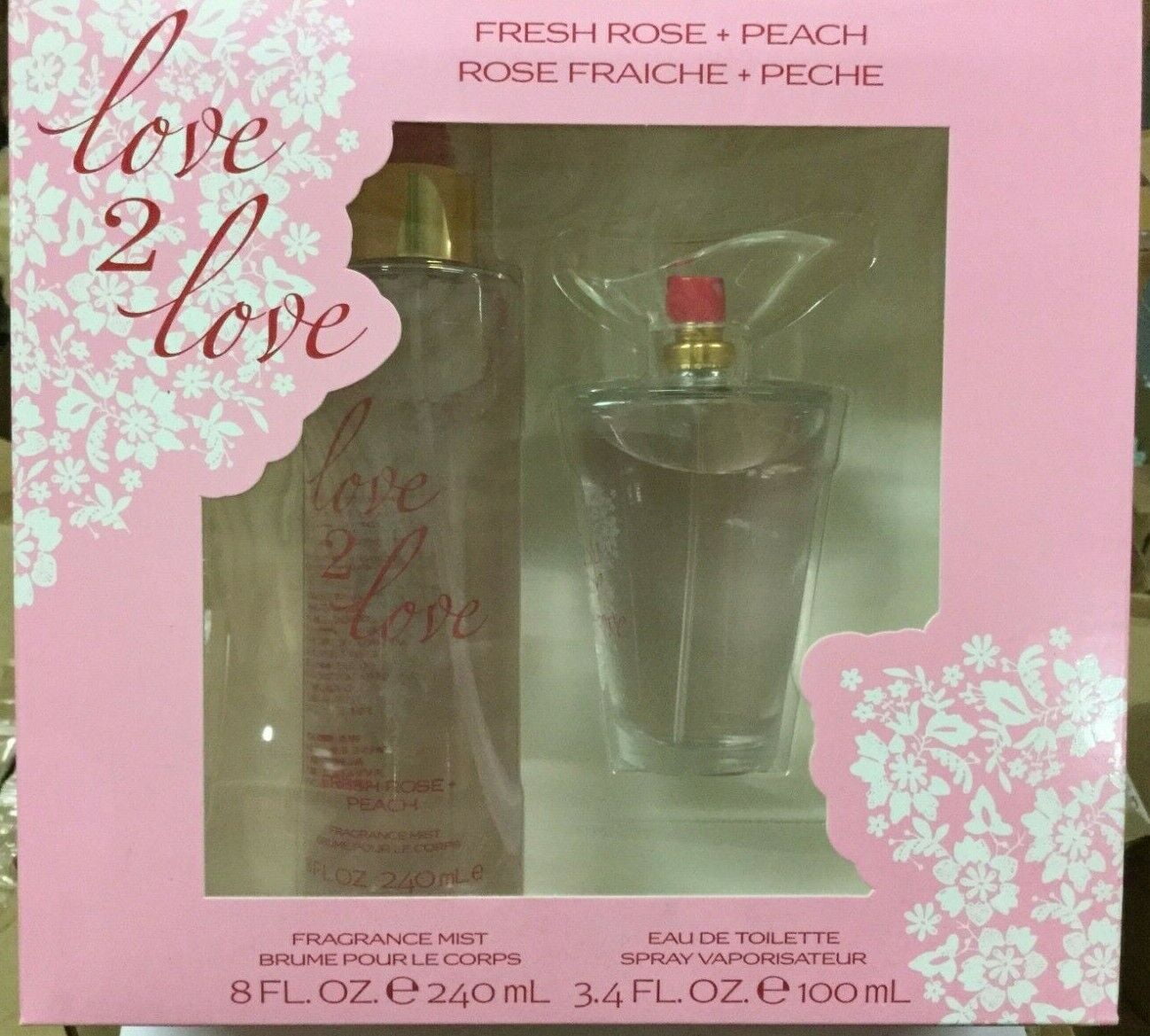 NEW Love 2 Love FRESH ROSE & PEACH Eau De Toilette Gift Set NEW