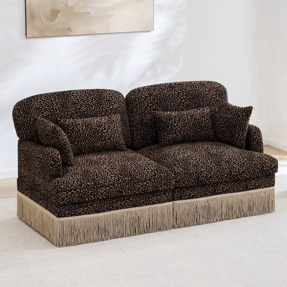 NEW Loveseat Sofa,Delicate Tassel Edge,Modern Fashion Modular Sectional Couch,Ergonomic Back and Seat Design, Easy Assembly,Deep Seat Couch for Living Room,Brown black