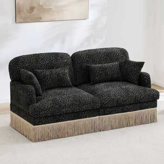 NEW Loveseat Sofa,Delicate Tassel Edge,Modern Fashion Modular Sectional Couch,Ergonomic Back and Seat Design, Easy Assembly,Deep Seat Couch for Living Room,Green black