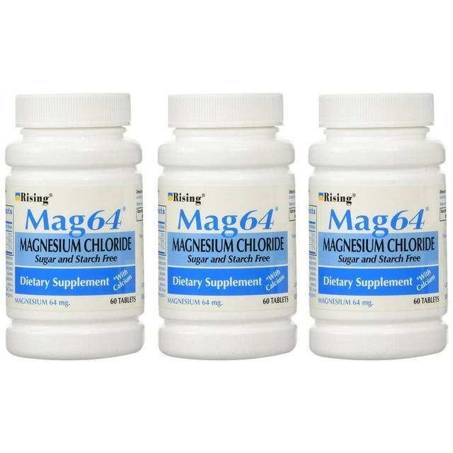 NEW MAG 64 MAGNESIUM CHLORIDE WITH CALCIUM 60 TABLETS (3 Bottles = 180