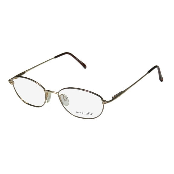 NEW MARCOLIN 7218 MENS/WOMENS DESIGNER FULL-RIM BROWN / GOLD RETRO VINTAGE CLASSIC STYLE OLD STOCK FRAME DEMO LENSES 52-18-135 SPRING HINGES EYEGLASSES/EYE GLASSES