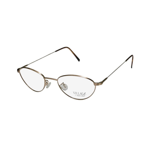 NEW MARCOLIN VILLAGE 47 6395 MENS/WOMENS DESIGNER FULL-RIM BRUSHED GOLD CLASSY CAT EYE MADE IN ITALY FRAME DEMO LENSES 49-19-140 FLEXIBLE HINGES EYEGLASSES/EYEWEAR
