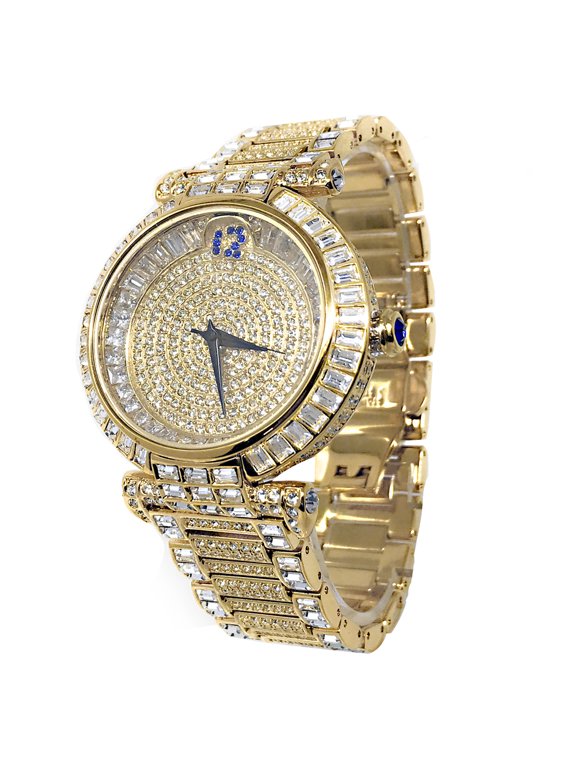 NEW MEN'S LADIES FULL CZ BAGUETTE ROUND WHITE GOLD TONE BLING MASTER DRESS CASUAL WRIST WATCH