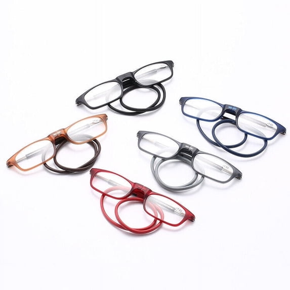 NEW Magnetic Click Connect Reading Glasses Reader Folding Neck Hang Soft Rope,Red,1.50 strength