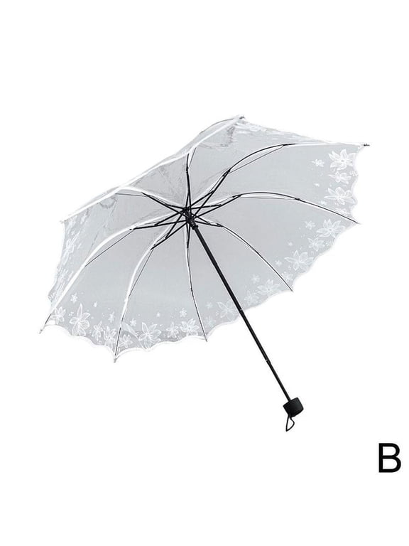 NEW_Manual white like summer flowers (B)$Transparent umbrella female folding umbrella manual black like summer flowers