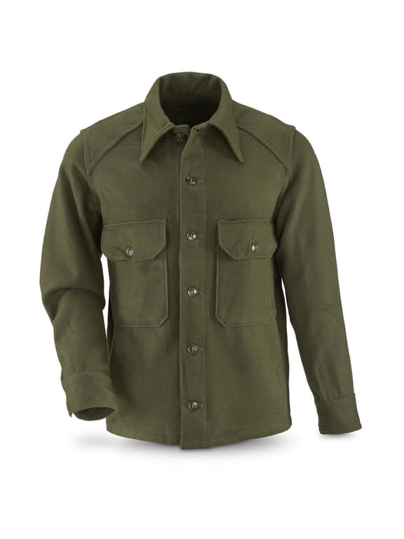 NEW Men's Genuine Military Vintage 50's Korean War Wool Shirt, USA Made, OD Green, Size Small