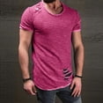 thumbnail image 1 of NEW Men's Summer Round Neck T-Shirt Hem Short Sleeve Ripped Hole Tops, 1 of 1