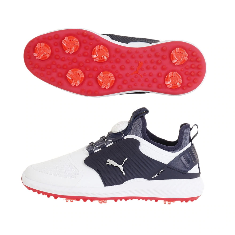 NEW Mens Puma Ignite PWRADAPT Caged Disc Golf Shoes White/Silver