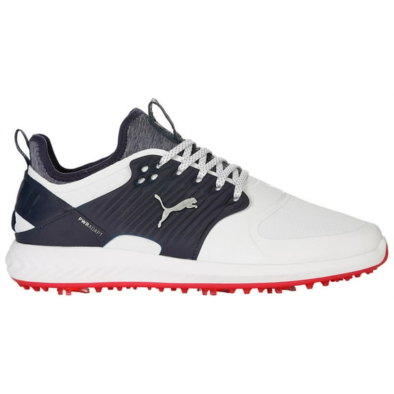 NEW Mens Puma Ignite PWRADAPT Caged Golf Shoes White / Peacoat / Red Sz 8 M
