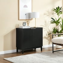 NEW Mid-Century Modern 2 Door Storage Cabinet, Fluted Front Accent Chest with Brass Handles, for Entryway, Dining Room & Media Storage (Black)