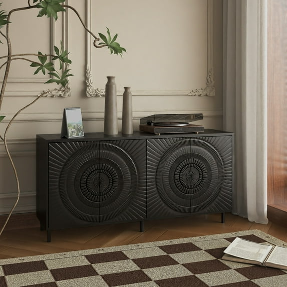 NEW Modern Black Wood Sideboard Buffet Accent Bedroom Media Hallway Curio Kitchen Hutch Storage Cabinet Home Furniture For Dining Room,Living Room,Kitchen(BLACK)