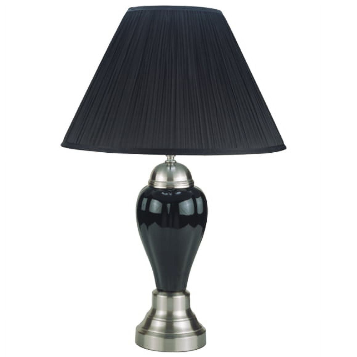 NEW Modern Brushed Steel Base with Black Ceramic Body, Black Fabric Shade, Socket Switch, 27" Table Lamp 6117SN